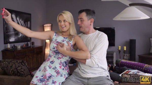 Old man with massive cock pounds busty chick next to her boyfriend on phone on breastful.com