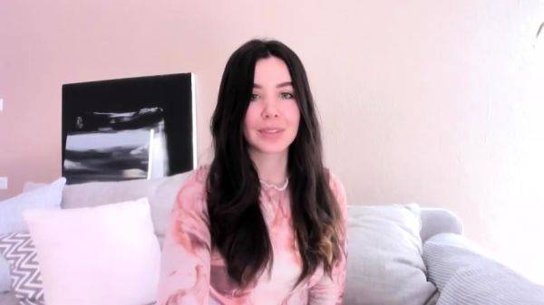 Amateur busty brunette masturbates and does hand job on breastful.com