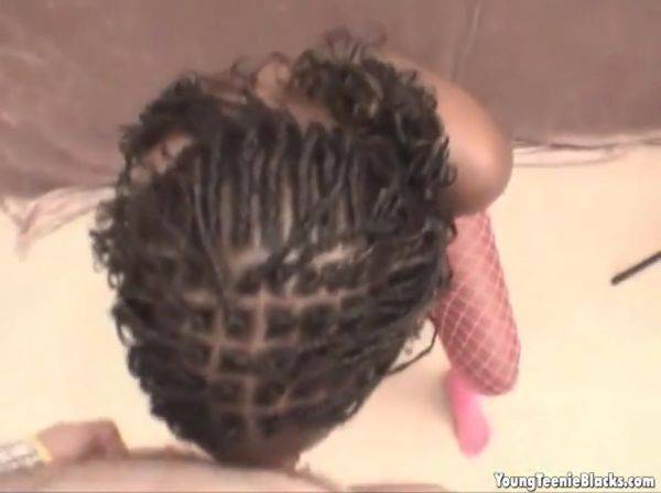 Stockinged busty ebony teen goes down on dick on breastful.com