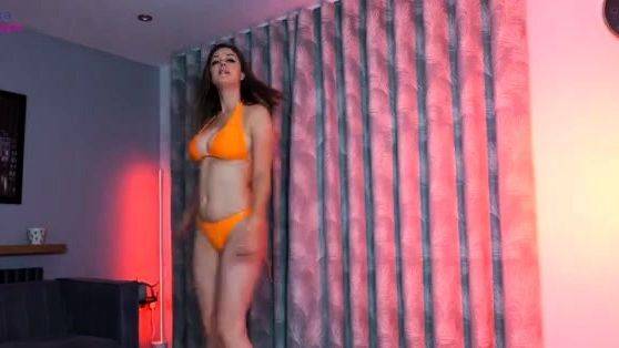 Busty curly brunette with big boobs fucks on couch on breastful.com