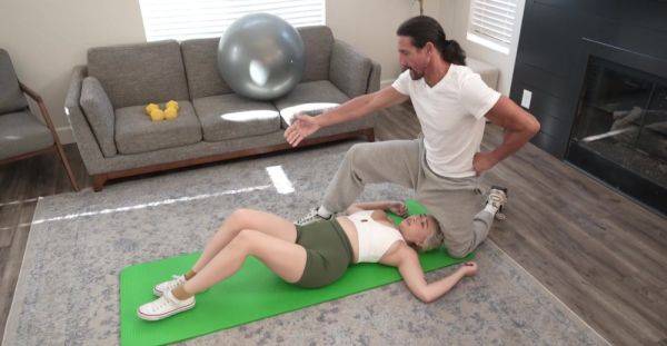 Busty blonde tries heavy sex with her personal trainer after great oral teasers on breastful.com