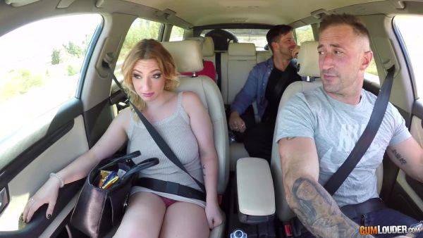 Busty redhead enjoys heavy duty porno by the side of the road on breastful.com