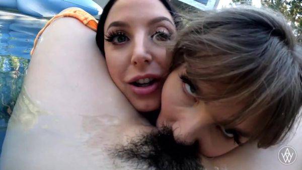 Busty Lesbain Bikini Threesome with Violet Myers, Lena Paul and Angela white wet hairy pussy licking outdoors in the pool - Australia on breastful.com