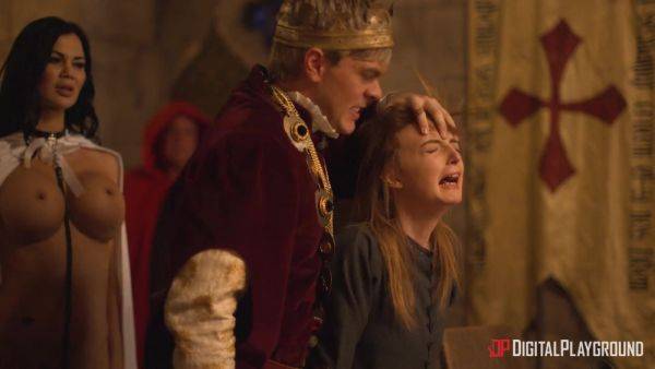 Crowns Of Fury: Two Sexy Busty Brunettes Welcome the His Majesty's Dick In Their Asses on breastful.com