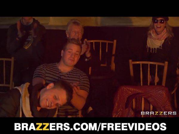 Magician fails at his first audition with his busty blonde assistant on stage on breastful.com