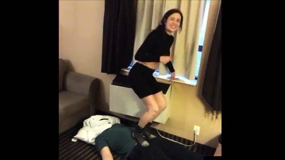 Busty brunette foot fetish and footjob in nylons on breastful.com