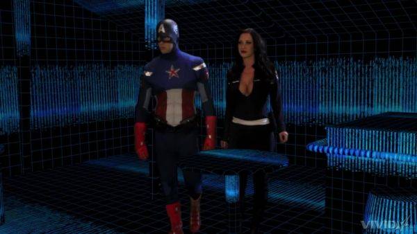 Busty brunette granted Captain America's huge dick for more than just blowjob on breastful.com