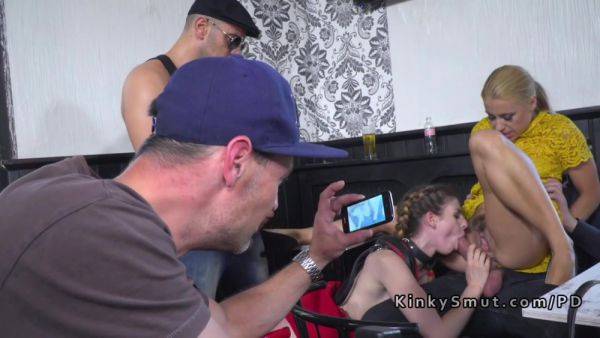 Busty Slave Getting Fucked And Pissed In Public With Steve Holmes And Stella Cox on breastful.com