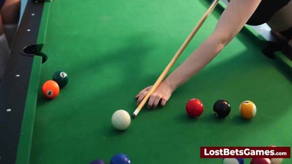 A Busty Couple Playing Strip Billiards, Which Turns Naughty Quick on breastful.com