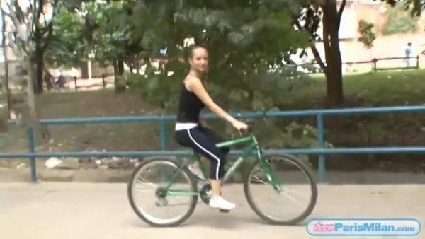 Busty fit teen slut cycles around town on breastful.com