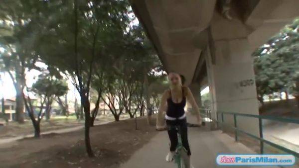 Busty fit teen slut cycles around town on breastful.com