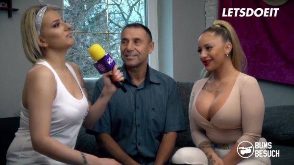 A lucky old man is having sex with a busty and slutty chick with a lot of tattoos - Germany on breastful.com