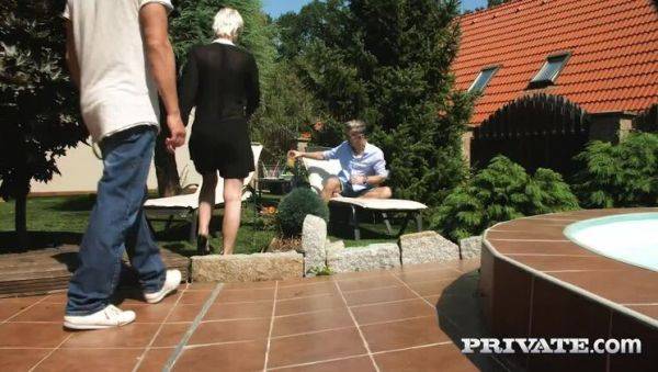 Poolside Orgy for Busty Agents on breastful.com