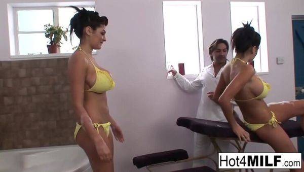 Busty Brunette Twins Share a Hot Bathtub Threesome with Hardcore Fucking and Cumshot on breastful.com