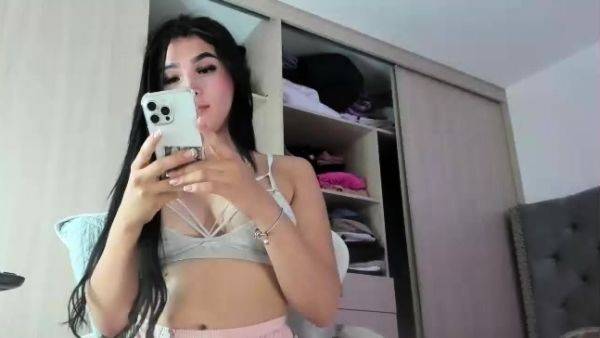 Amateur busty brunette masturbates and does hand job on breastful.com