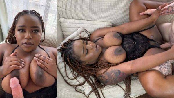 Busty Ebony Wife Takes White Husband's Hard Cock in Passionate Missionary Creampie on breastful.com