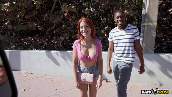 Elise London - Busty Redhead Babe Enjoys Bbc At Bus on breastful.com