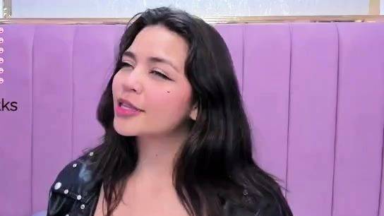 Amateur busty brunette masturbates and does hand job on breastful.com