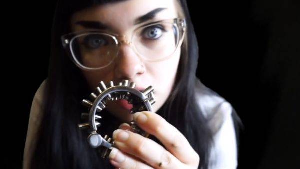 Amateur busty brunette masturbates and does hand job on breastful.com