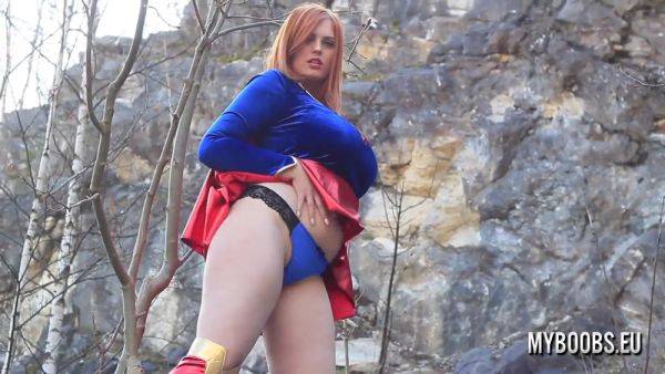 Alexsis Faye Busty SuperWoman Cosplay outdoor playing on breastful.com