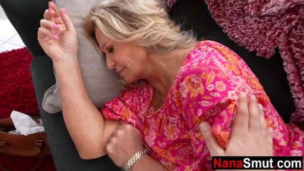 Busty Blonde Step Grandma Sucks Young Step Grandson's Cock on breastful.com