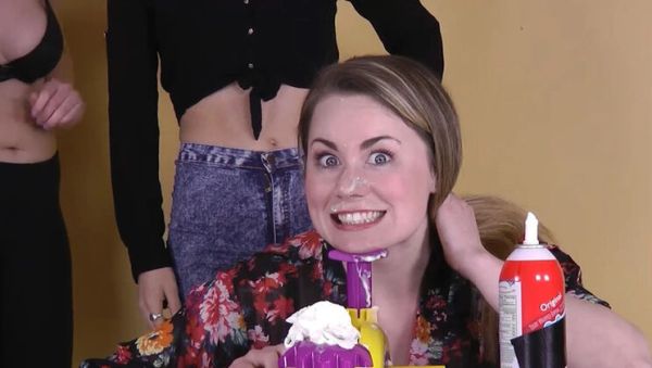 Helena Price & Olive Glass Lesbian Strip Game - Busty Babes Take Turns with Chocolate Cream Facial - Britain on breastful.com