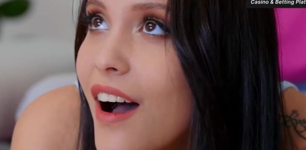 Busty dark-haired in a crimson dress likes to deep-throat his giant dick and showcase off her hefty boobs on breastful.com
