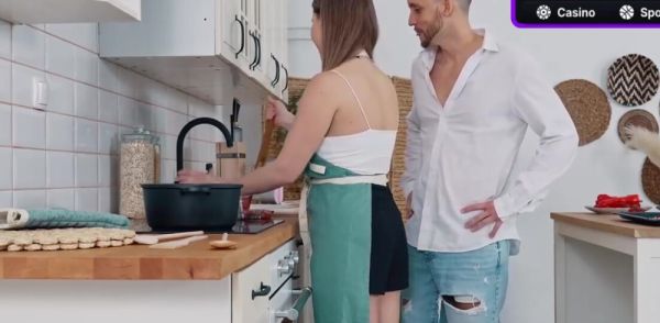 Busty nymph dances in kitchen then gives powerful twat licking with dancing on breastful.com