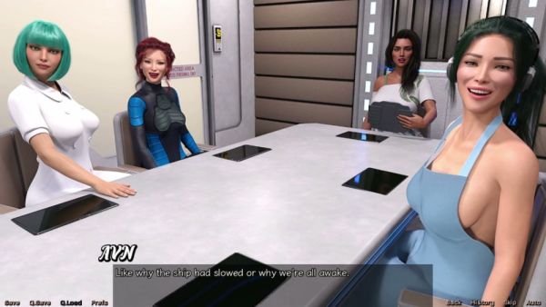 Curvy green-haired mistress initiates her young apprentice in a futuristic anime world on breastful.com