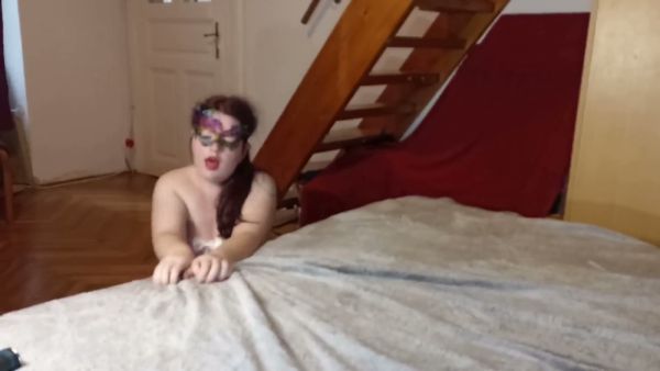 BBW brunette devours creampie after rough doggystyle with dominant partner on breastful.com