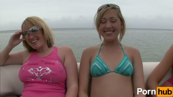 Pierced blonde strips bare on deck during foggy boat party on breastful.com