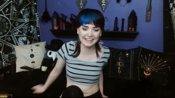Colorful-haired solo girl rides dildo passionately in mystical bedroom on breastful.com