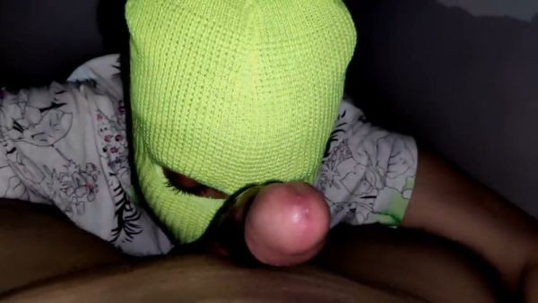 Neon masked lover dives deep on camera in anonymous indoor encounter on breastful.com