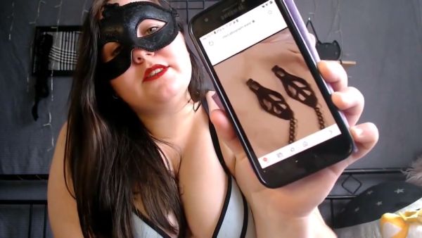 Masked sissy in lace performs for the webcam with bold confidence on breastful.com