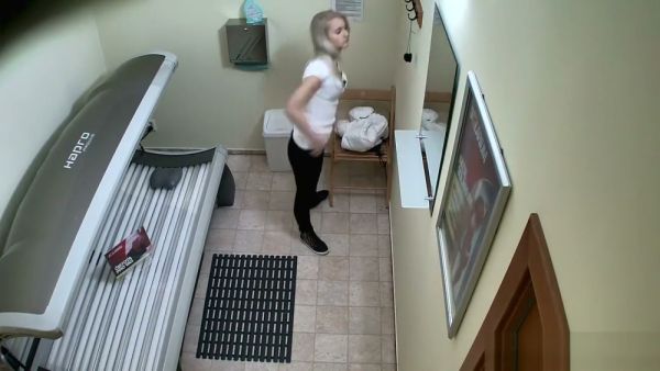 Blonde Czech girl caught on hidden cam stripping in a public solarium - Czech Republic on breastful.com