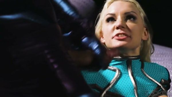 Blonde MILF in superhero latex gets dominated by a dark stranger on breastful.com