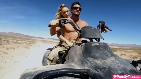 Blonde stepdaughter gives her military stepdad a handjob in the desert on breastful.com