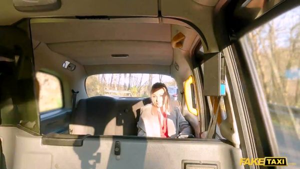 Blonde in red lingerie rides him in a car with sunlight through the windows on breastful.com