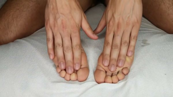 Oil massage turns into a passionate footjob with cumshot on soles on breastful.com