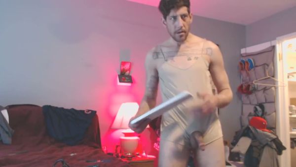 Tattooed amateur man strokes his big uncircumcised cock until cumshot on breastful.com