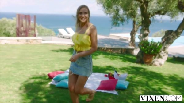 Blonde woman takes a large cock from behind by the pool on vacation on breastful.com