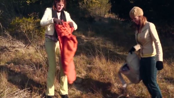 Two women explore each other outdoors with toys and oral passion on breastful.com