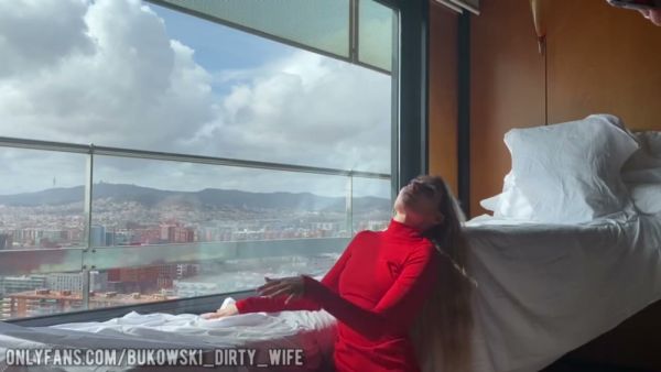 Blonde in red top submits to stranger in high-rise with foot focus and deep swallowing on breastful.com