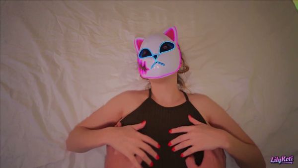 Oiled big-titted brunette in fishnets and heels teased with a ball gag on breastful.com