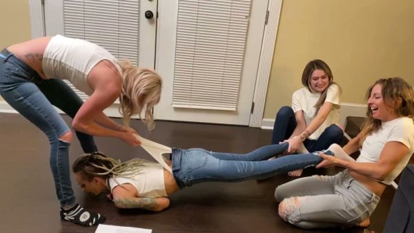 Four women turn a jeans dare into a sensual game of exposed backsides on breastful.com
