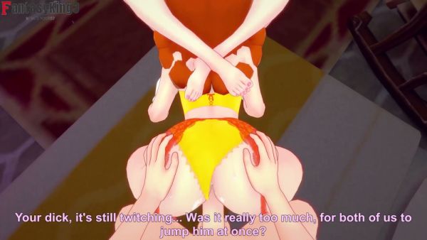 Blonde anime vixens in bikini and bra battle for POV cock in cartoon threesome on breastful.com