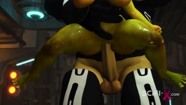 Submissive alien takes deep anal in a spacecraft during a cartoonish sci-fi encounter on breastful.com
