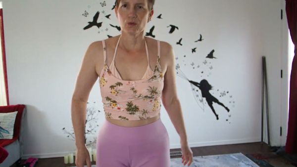 MILF bends deep into yoga pose showing off her big ass and shaved pussy on breastful.com