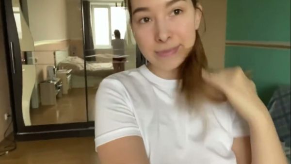 Young woman in red lace panties touches herself on camera on breastful.com