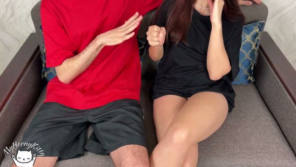 Skinny European step siblings lose a game and end up pleasuring each other on the couch on breastful.com
